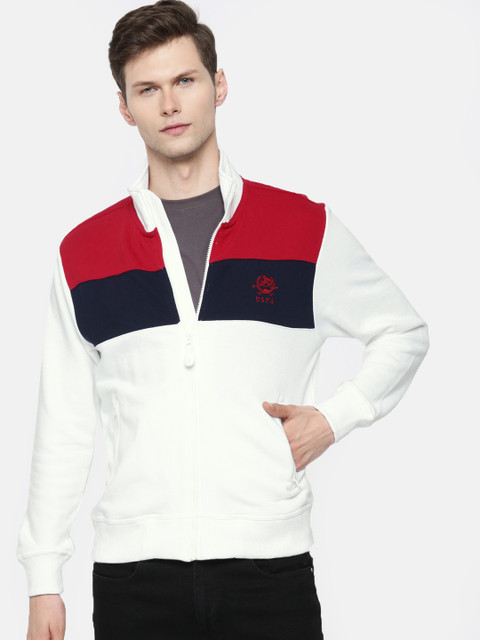 

U.S. Polo Assn. Denim Co. Men White & Red Colourblocked Sweatshirt