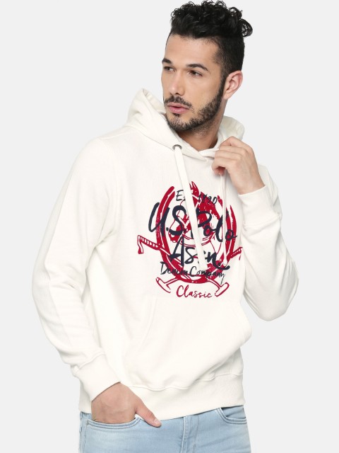 

U.S. Polo Assn. Denim Co. Men White Printed Hooded Sweatshirt