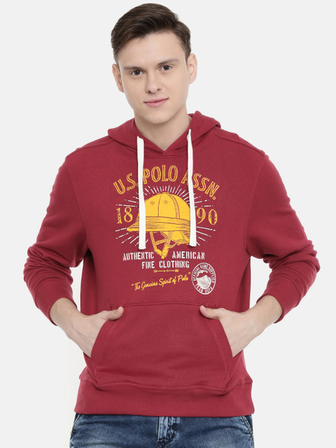 

U.S. Polo Assn. Men Red Printed Hooded Sweatshirt