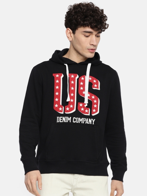 

U.S. Polo Assn. Men Black Printed Hooded Sweatshirt