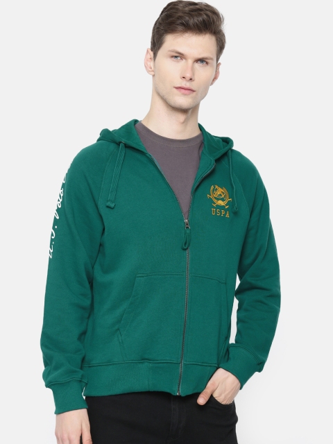 

U.S. Polo Assn. Denim Co. Men Teal Green Solid Hooded Sweatshirt