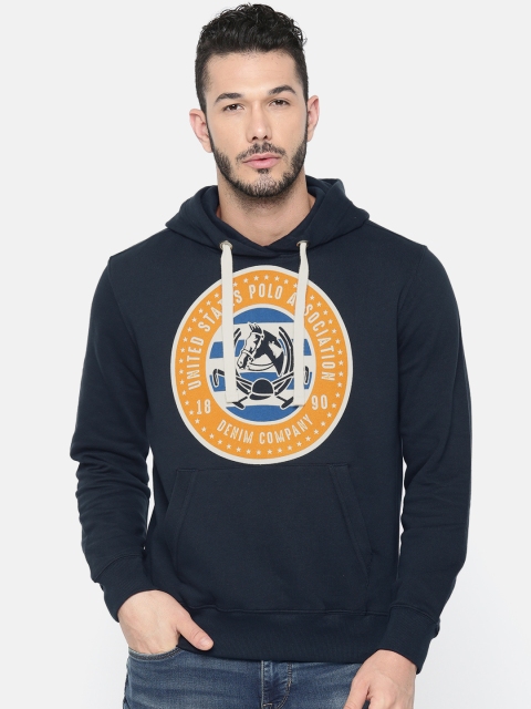 

U.S. Polo Assn. Denim Co. Men Navy Blue Printed Hooded Sweatshirt