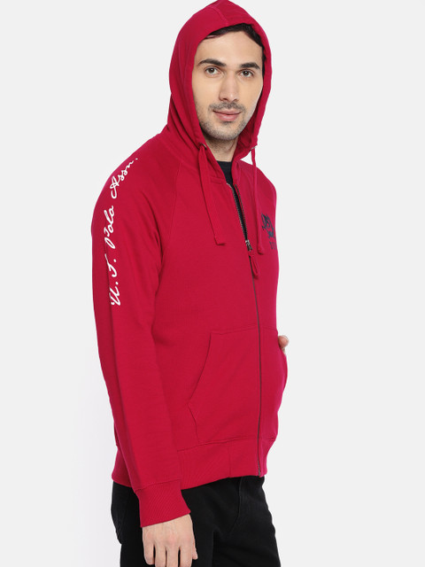 

U.S. Polo Assn. Men Red Solid Hooded Sweatshirt