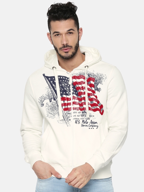 

U.S. Polo Assn. Men White Printed Hooded Sweatshirt