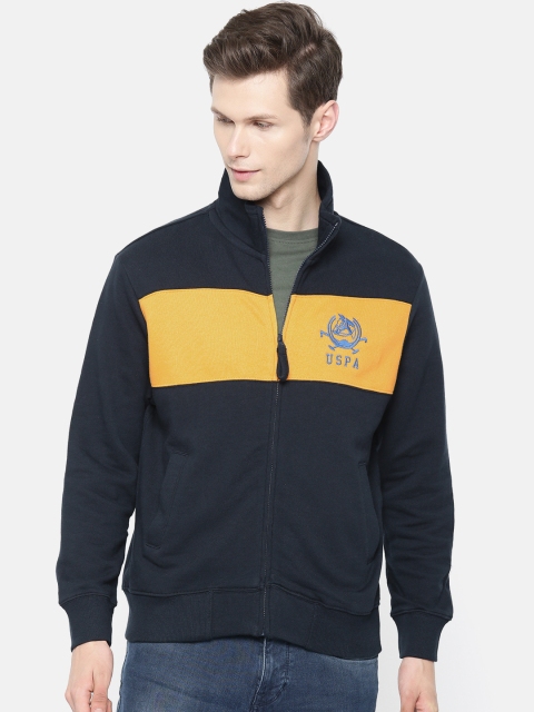 

U.S. Polo Assn. Men Navy Blue & Yellow Colourblocked Sweatshirt