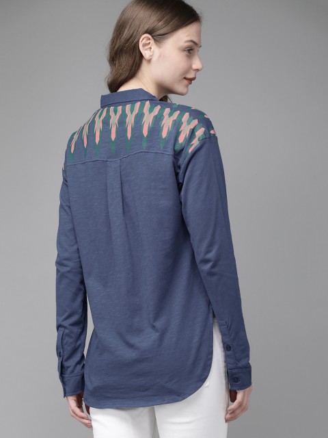 

Roadster Women Blue Regular Fit Solid Casual Knitted Shirt