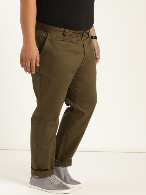 

Sztori Plus Size Men Olive Green Regular Fit Solid Trousers