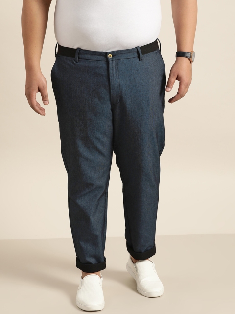 

Sztori Plus Size Men Teal Blue Regular Fit Solid Casual Trousers