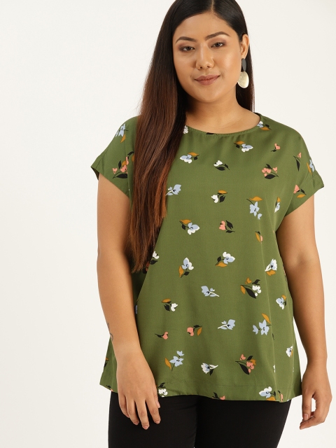 

Sztori Plus Size Green Blue Floral Print Top