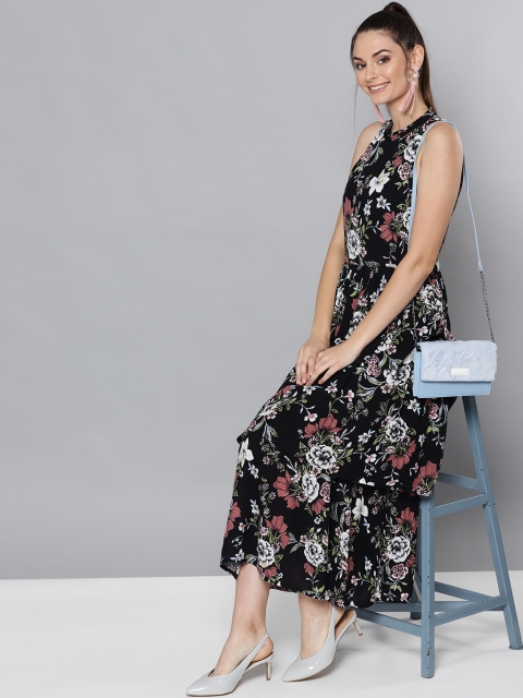

VividArtsy Women Black & White Floral Printed Layered Maxi Dress