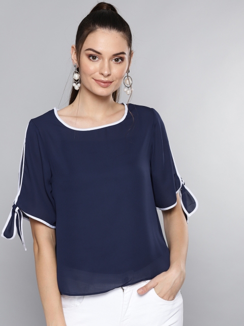 

VividArtsy Women Navy Blue Solid Top