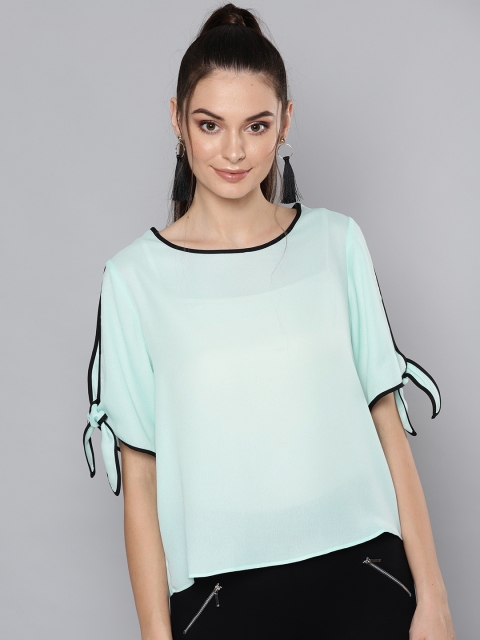 

VividArtsy Women Sea Green Semi-Sheer Solid Top