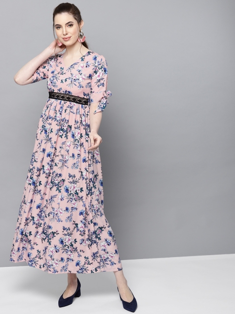 

Trend Arrest Women Pink & Blue Floral Print Maxi Dress