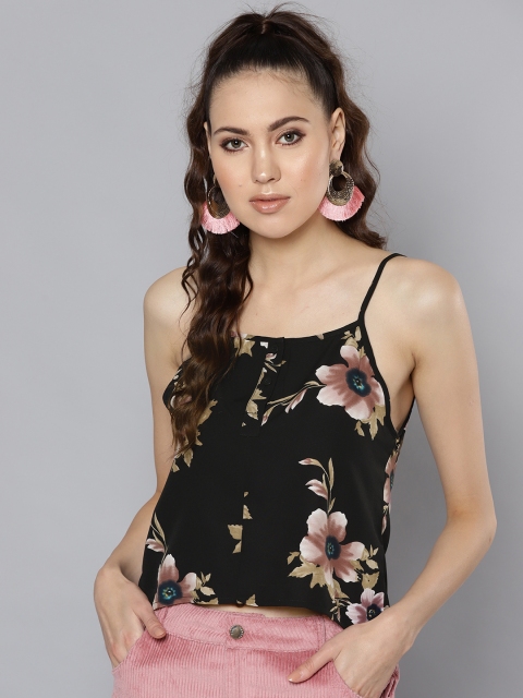

Trend Arrest Women Black & Dusty Pink Floral Print Top