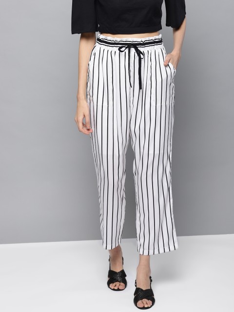

Trend Arrest Women White & Black Loose Fit Striped Regular Trousers