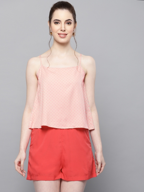 

Trend Arrest Women Beige & Coral Pink Printed Layered Playsuit