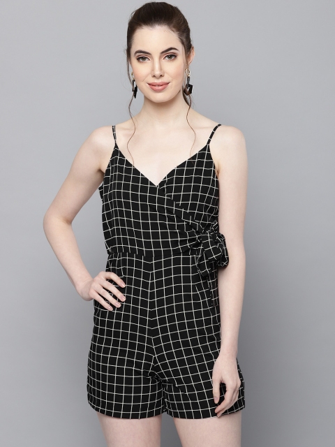 

Trend Arrest Women Black & White Checked Wrap Playsuit