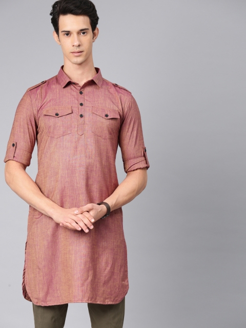 

Svanik Men Pink Solid Pathani Kurta