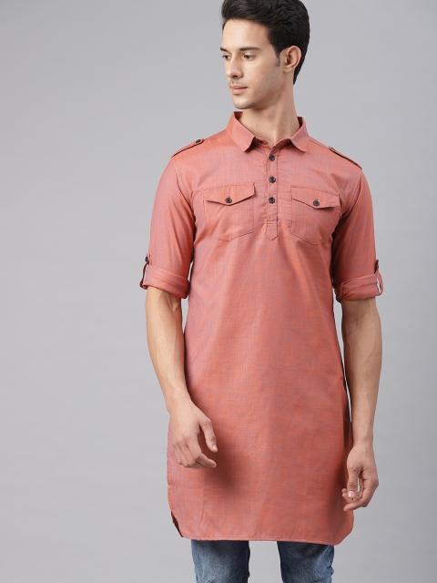 

Svanik Men Orange Solid Pathani Kurta