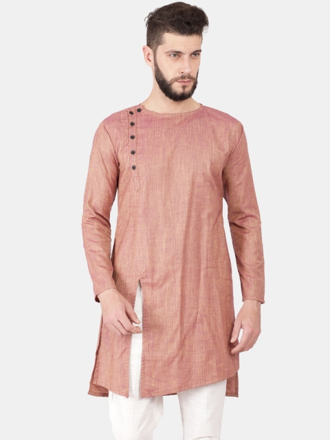

Svanik Men Pink & Mustard Yellow Solid Straight Kurta