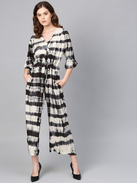 

Femella Women White & Black Tie & Dyed Basic Jumpsuit