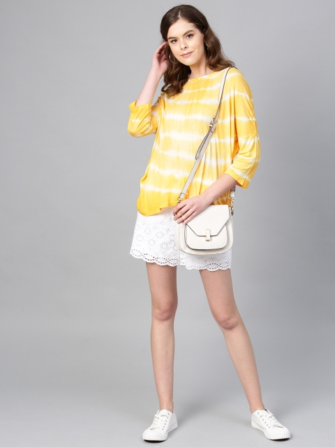 

Femella Women Yellow & White Dyed Boxy Top