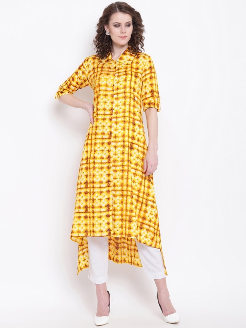 

Napra Women Yellow & Maroon Printed Straight Kurta