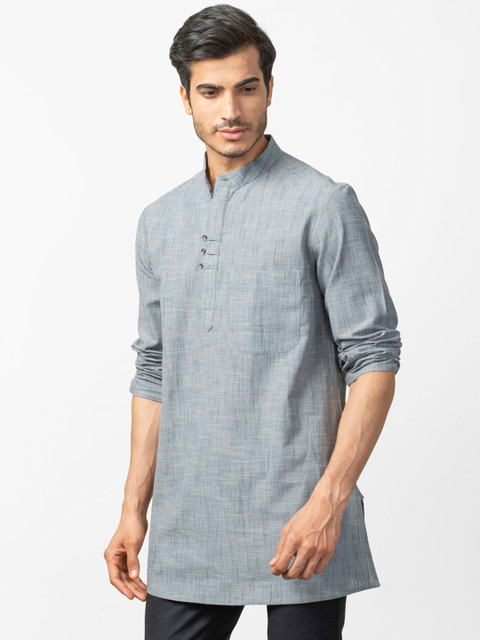 

Fabindia Men Grey Woven Design Straight Kurta
