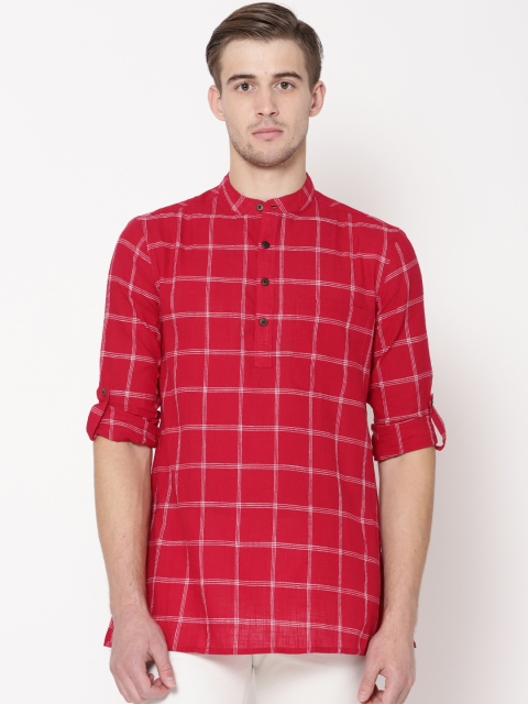 

Fabindia Men Red & White Checked Straight Kurta