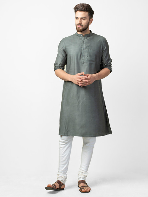 

Fabindia Men Green Solid Comfort Fit Straight Kurta