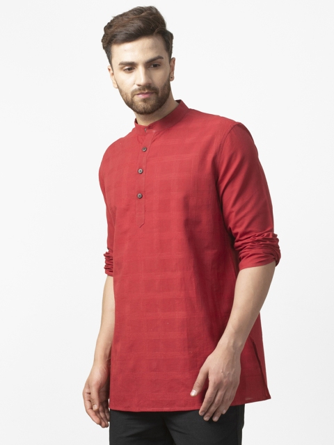 

Fabindia Men Red Self-Checked Straight Kurta