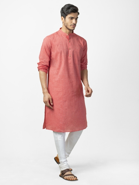 

Fabindia Men Rust Red Solid Slim Fit Straight Kurta