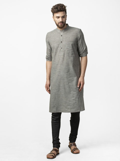 

Fabindia Men Charcoal Grey Comfort Fit Woven Design Straight Kurta