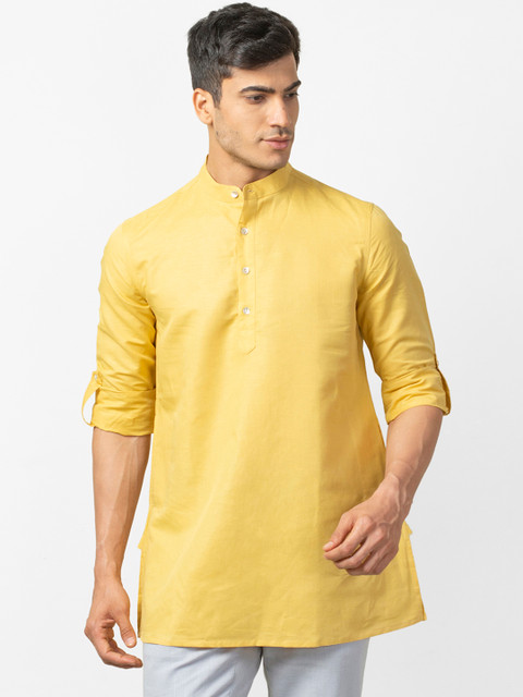 

Fabindia Men Mustard Yellow Solid Straight Kurta