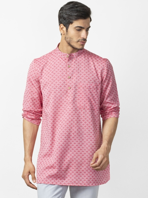 

Fabindia Men Pink Woven Design Straight Kurta