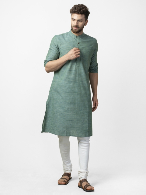 

Fabindia Men Green Comfort Fit Woven Design Straight Kurta