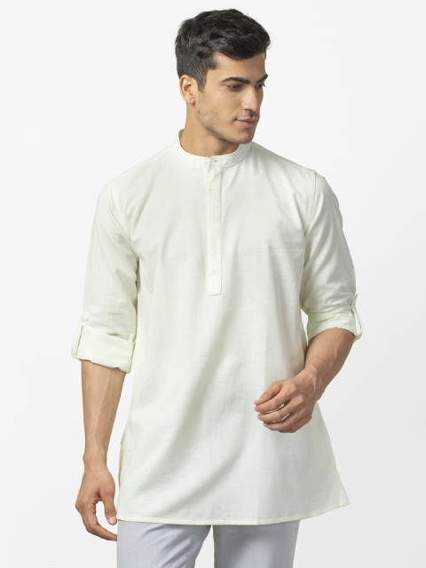 

Fabindia Men Green & White Self-Striped Straight Kurta