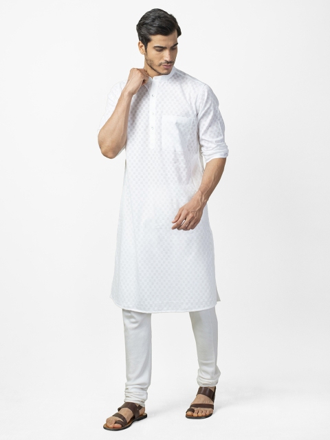 

Fabindia Men White Self-Checked Slim Fit Straight Kurta