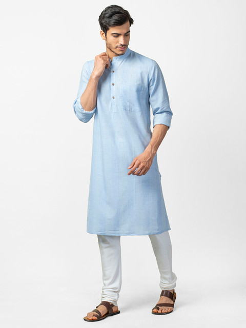 

Fabindia Men Blue Woven Design Comfort Fit Straight Kurta
