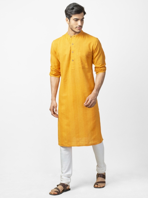 

Fabindia Men Mustard Yellow Woven Design Comfort Fit Straight Kurta