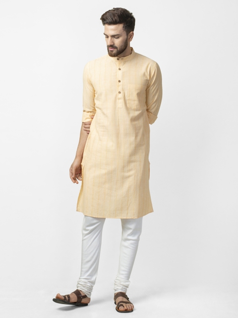 

Fabindia Men Yellow & White Self-Striped Slim Fit Straight Kurta