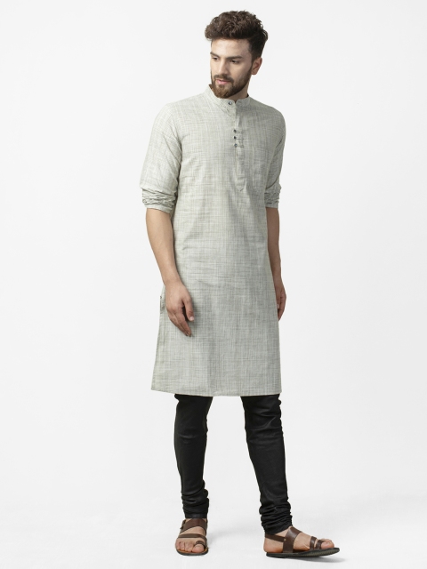 

Fabindia Men Grey Self-Checked Slim Fit Straight Kurta