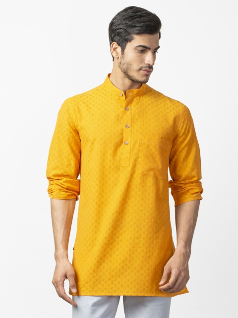 

Fabindia Men Mustard Yellow Woven Design Straight Kurta