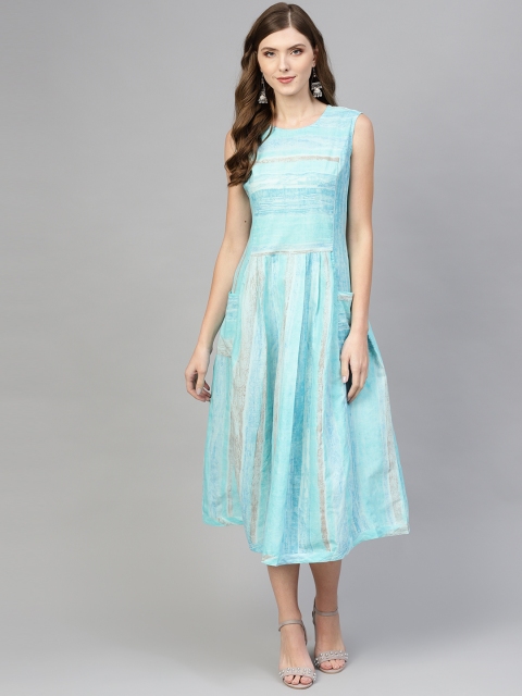 

AASI - HOUSE OF NAYO Women Blue Striped A-Line Dress