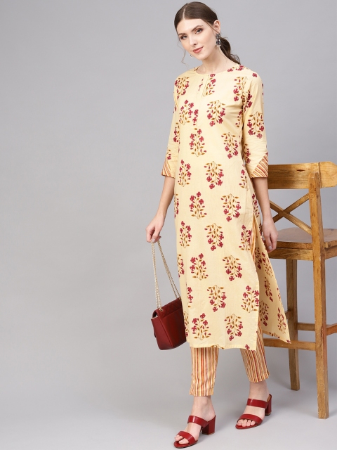 

AASI - HOUSE OF NAYO Women Cream-Coloured & Magenta Printed Kurta with Trousers