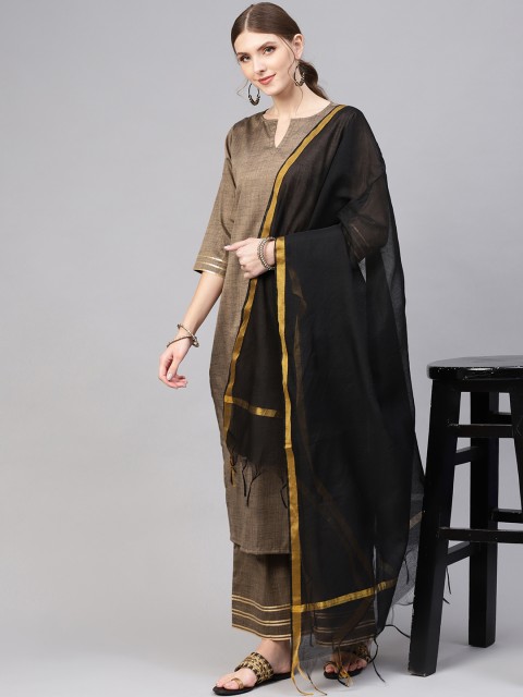 

AASI - HOUSE OF NAYO Women Brown & Black Solid Kurta with Palazzos & Dupatta