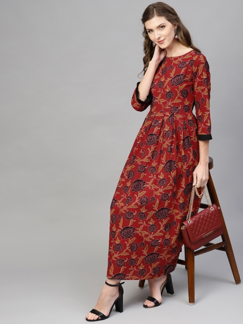 

AASI - HOUSE OF NAYO Women Maroon & Navy Blue Printed Maxi Dress