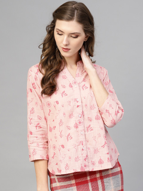 

AASI - HOUSE OF NAYO Women Pink Regular Fit Printed Casual Shirt