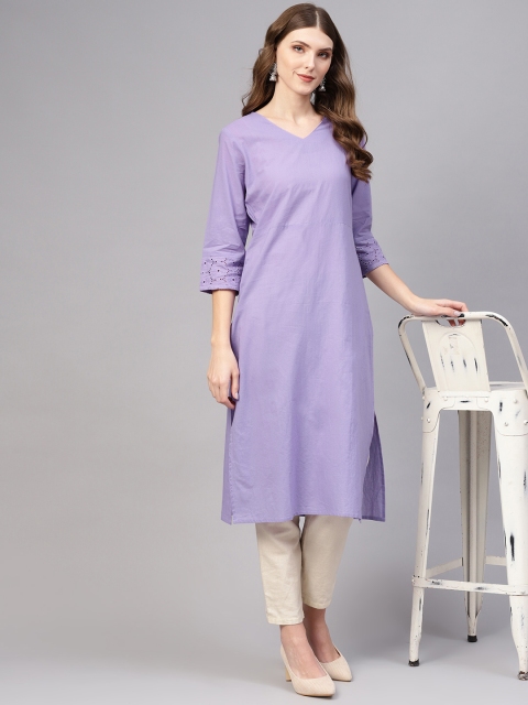 

AASI - HOUSE OF NAYO Women Lavender Solid Straight Kurta