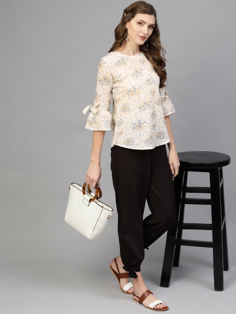 

AASI - HOUSE OF NAYO Women Off-White & Blue Printed Top